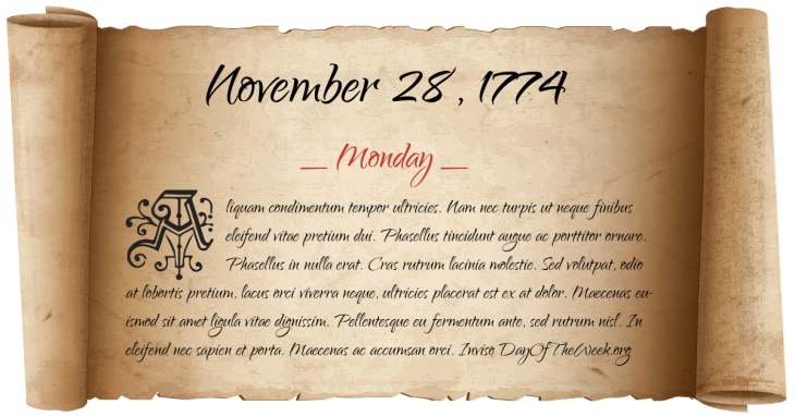 Monday November 28, 1774