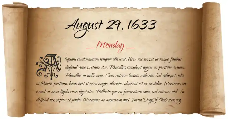 Monday August 29, 1633