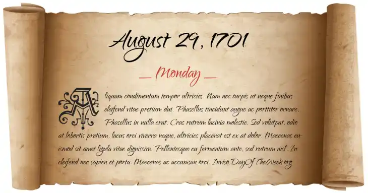 Monday August 29, 1701