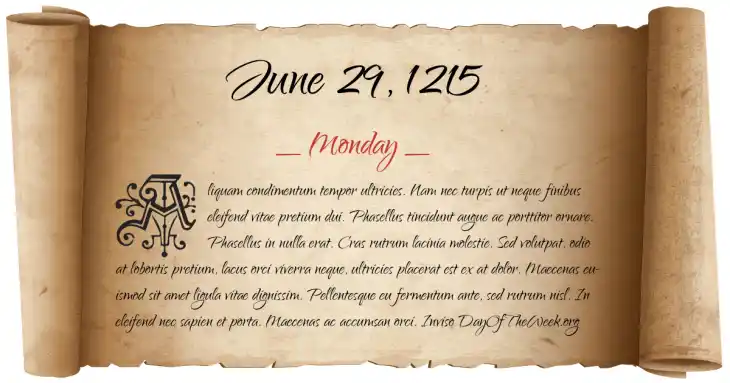 Monday June 29, 1215