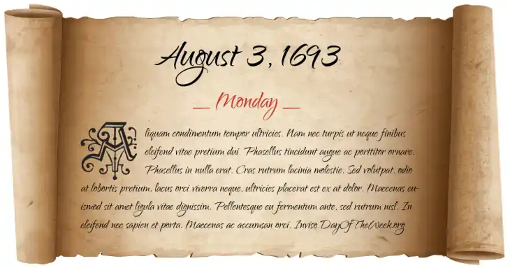 Monday August 3, 1693