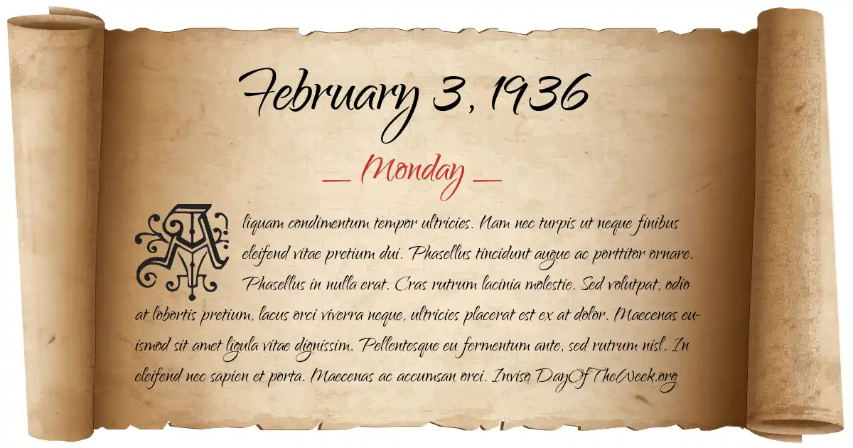 February 3, 1936 date scroll poster
