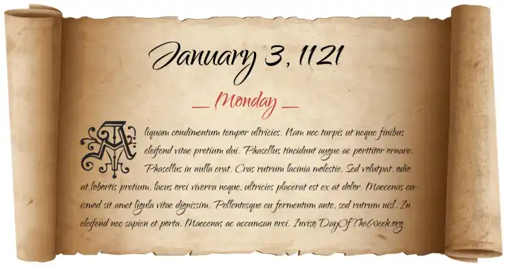 Monday January 3, 1121
