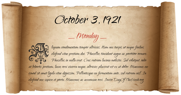 Monday October 3, 1921