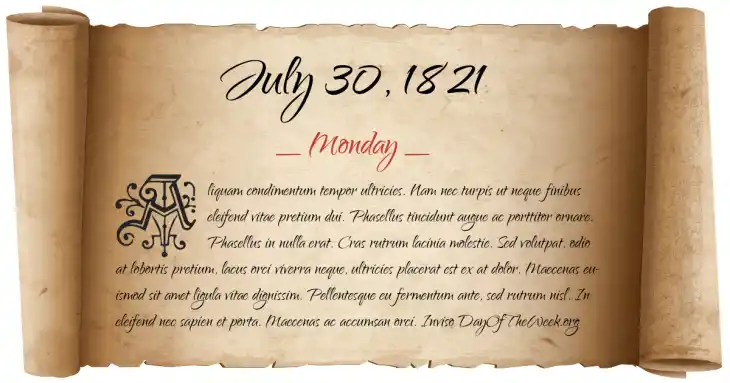 Monday July 30, 1821
