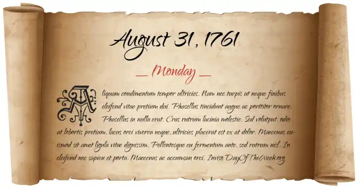 Monday August 31, 1761