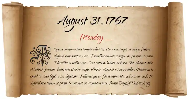 Monday August 31, 1767