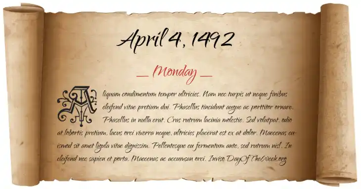 Monday April 4, 1492