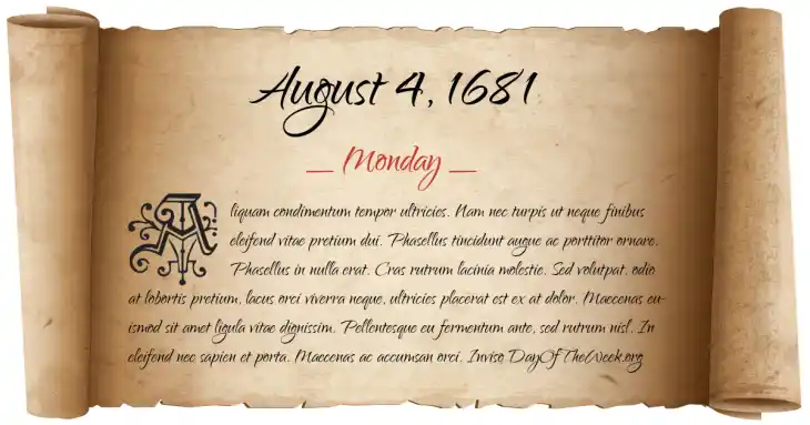 Monday August 4, 1681