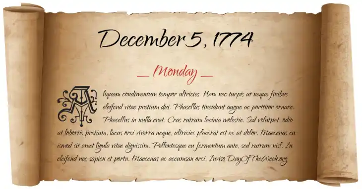 Monday December 5, 1774