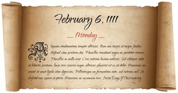 Monday February 6, 1111