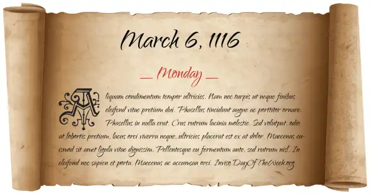 Monday March 6, 1116