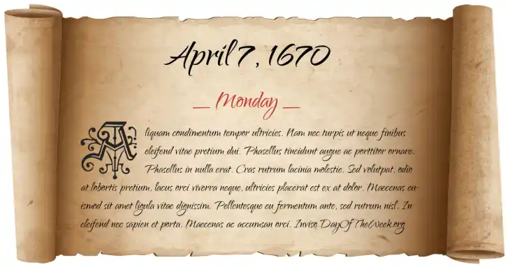 Monday April 7, 1670