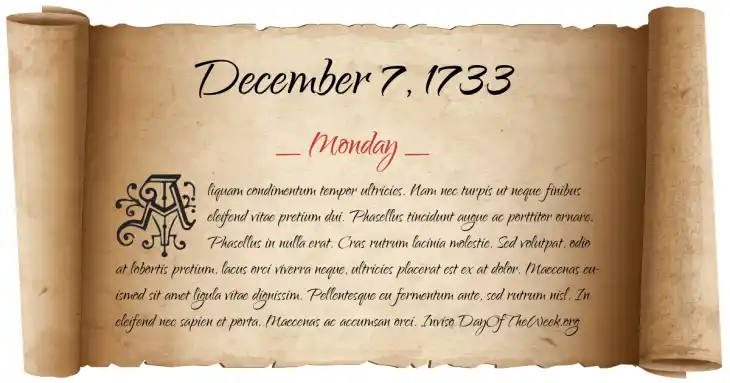 Monday December 7, 1733