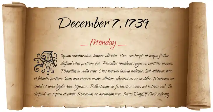 Monday December 7, 1739