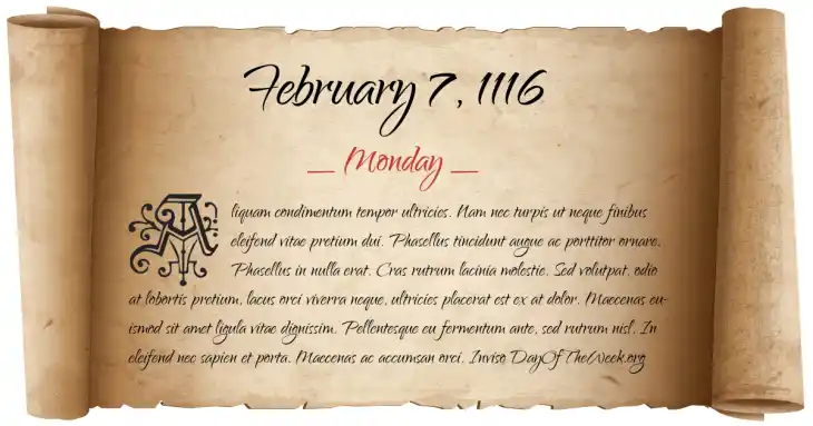 Monday February 7, 1116