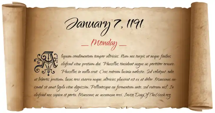 Monday January 7, 1191
