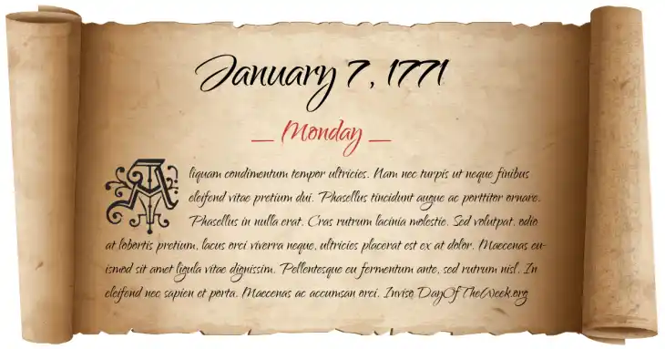 Monday January 7, 1771