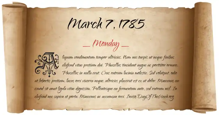 Monday March 7, 1785
