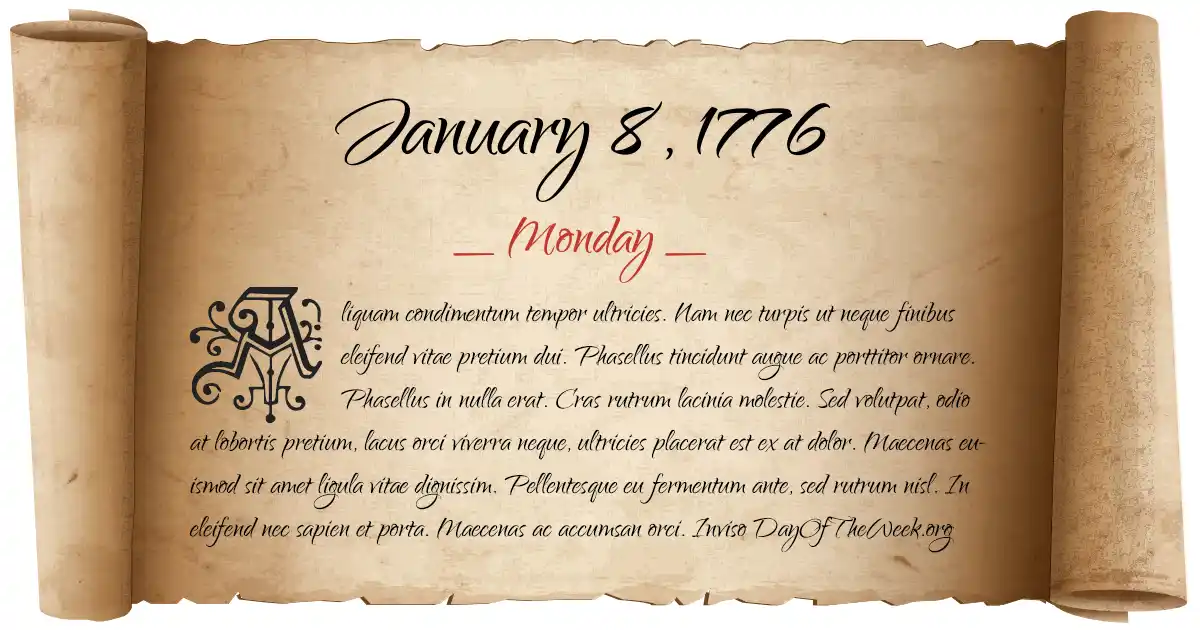January 8, 1776 date scroll poster