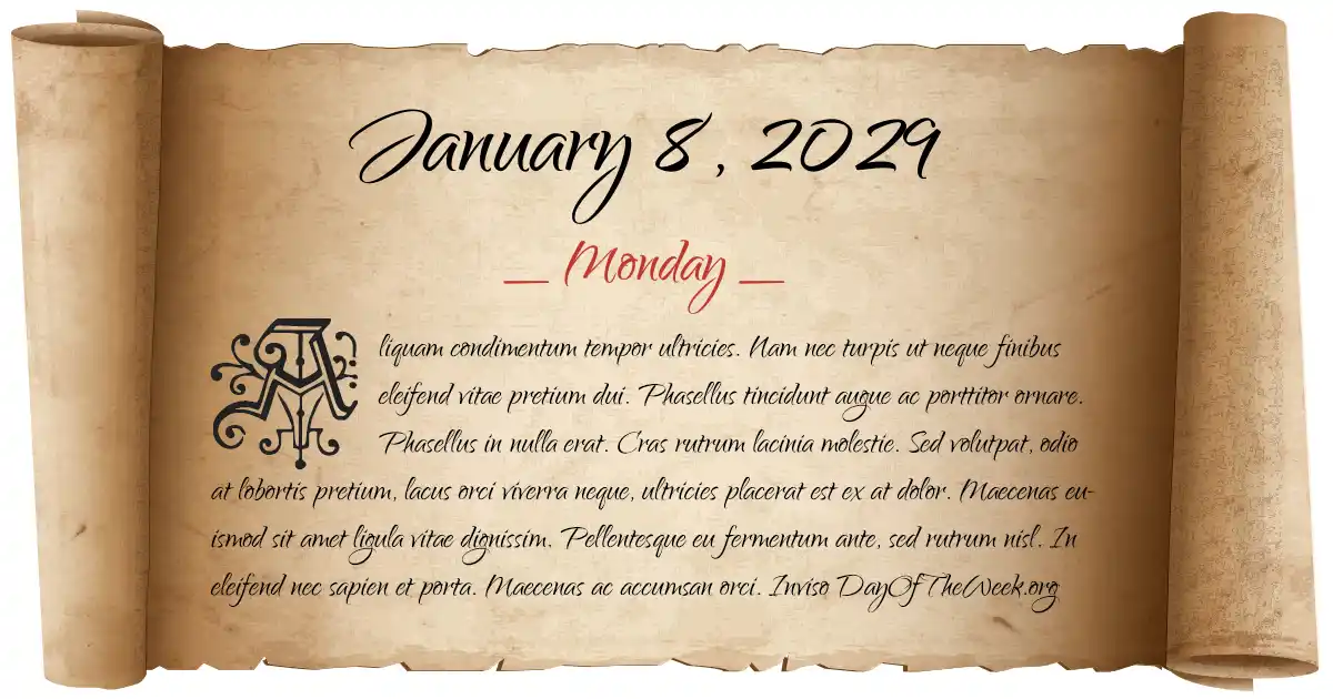 January 8, 2029 date scroll poster