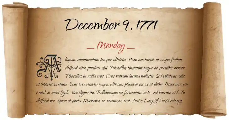 Monday December 9, 1771