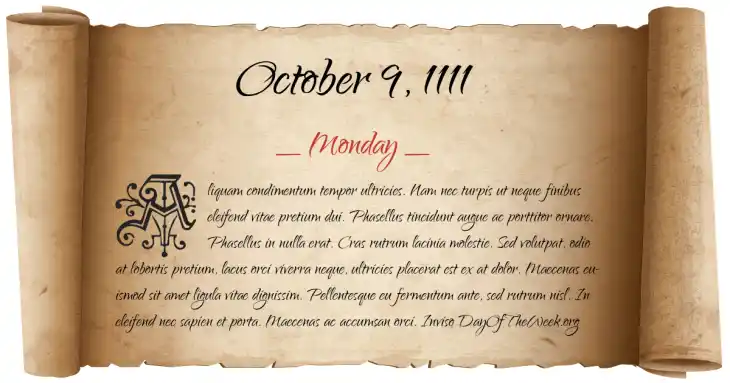 Monday October 9, 1111