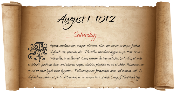 Saturday August 1, 1012
