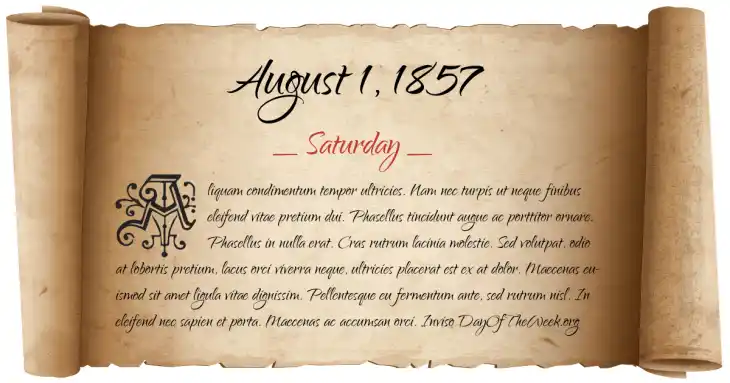 Saturday August 1, 1857