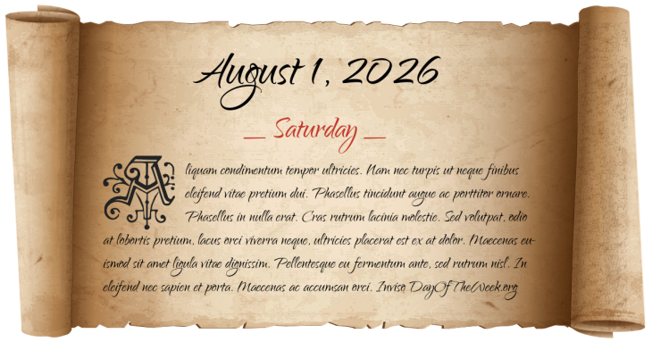 Saturday August 1, 2026