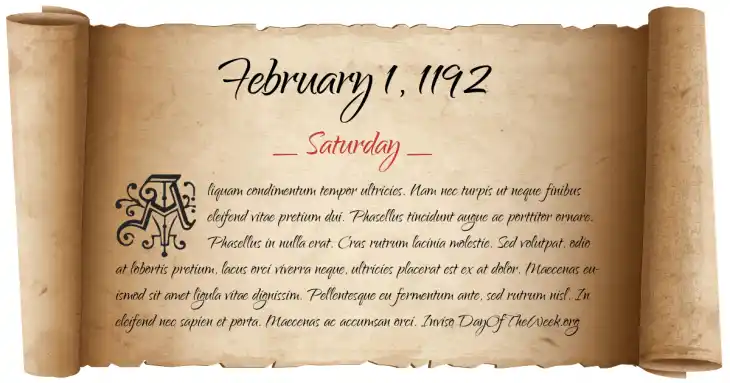 Saturday February 1, 1192