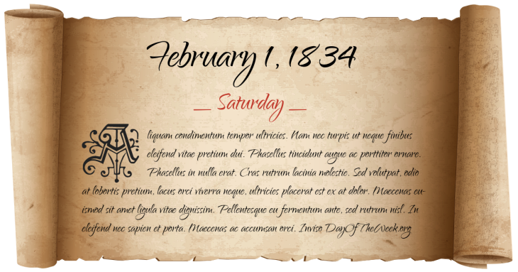 Saturday February 1, 1834