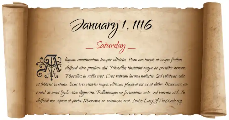 Saturday January 1, 1116