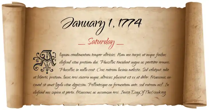 Saturday January 1, 1774