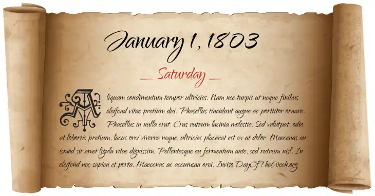 Saturday January 1, 1803