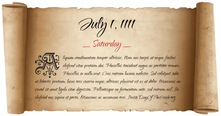 Saturday July 1, 1111