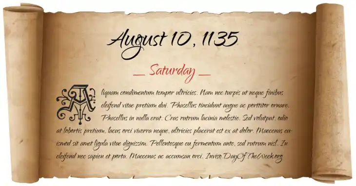 Saturday August 10, 1135