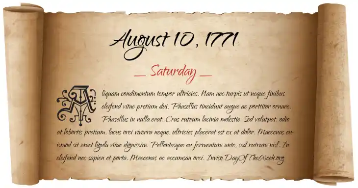 Saturday August 10, 1771