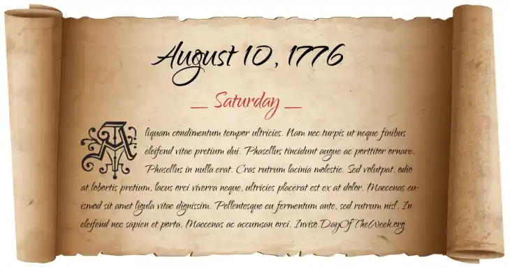 Saturday August 10, 1776
