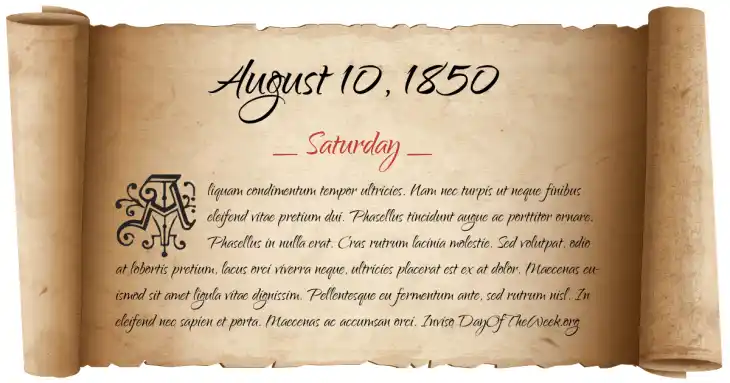 Saturday August 10, 1850