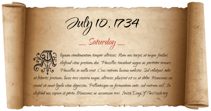 Saturday July 10, 1734
