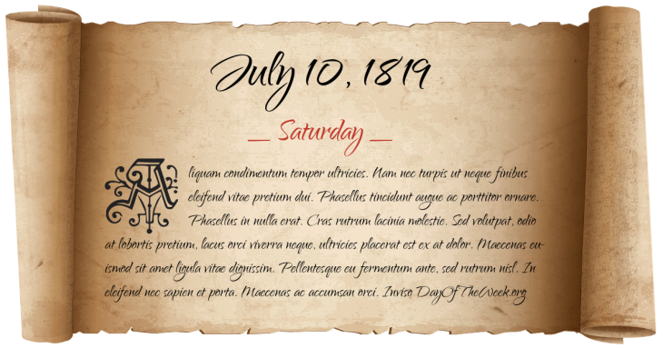 Saturday July 10, 1819