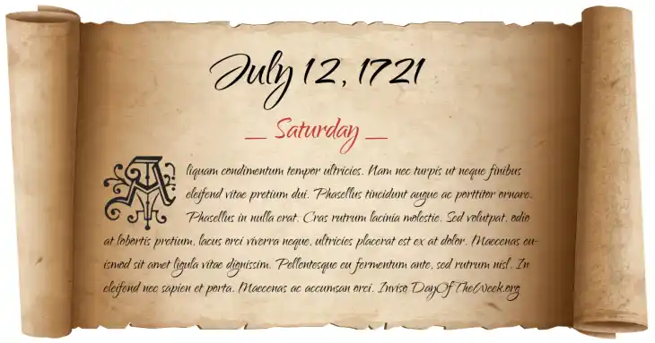Saturday July 12, 1721