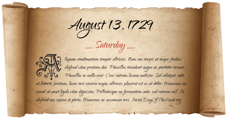 Saturday August 13, 1729