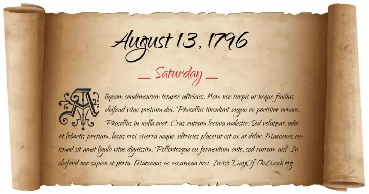 Saturday August 13, 1796