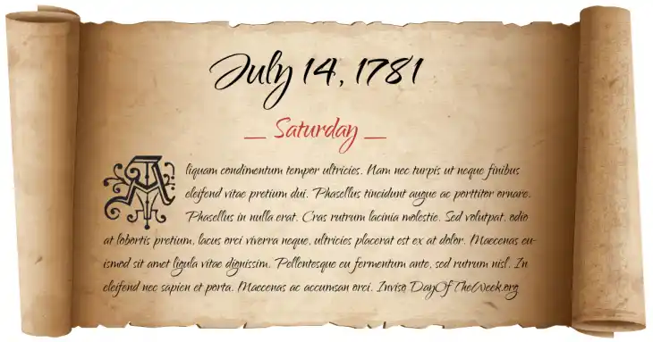 Saturday July 14, 1781