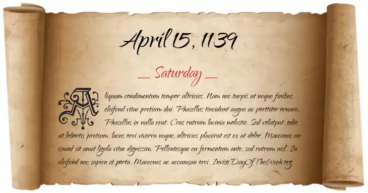 Saturday April 15, 1139