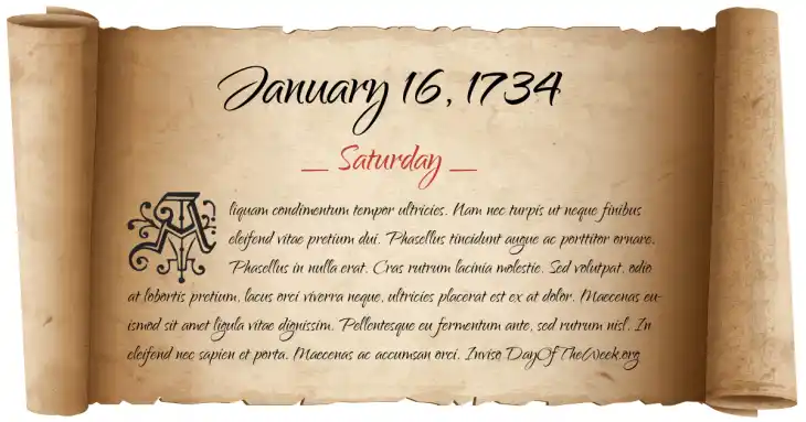 Saturday January 16, 1734