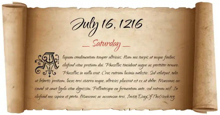 Saturday July 16, 1216