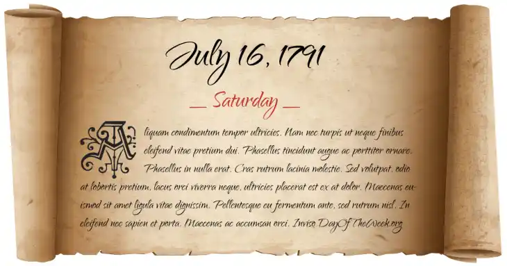 Saturday July 16, 1791